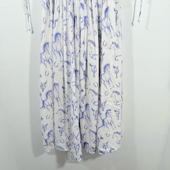 JessKae The Fox Group Quincy Horse Equestrian Midi Smocked Dress Blue Small - Picture 5 of 15